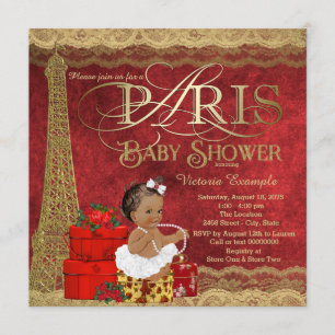 Red Gold Paris Ethnic Girl Baby Shower Invitation