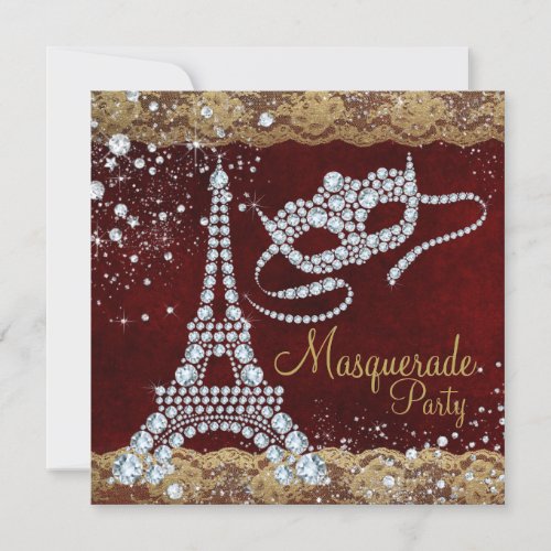 Red Gold Paris Masquerade Party Invitation