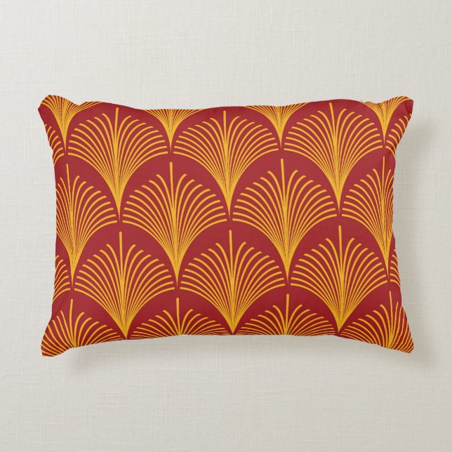Red Gold Peacock: Art Deco. Accent Pillow (Front)