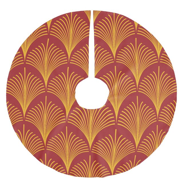 Red Gold Peacock: Art Deco. Brushed Polyester Tree Skirt (Front)