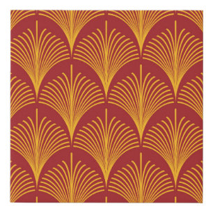 Red Gold Peacock: Art Deco. Faux Canvas Print