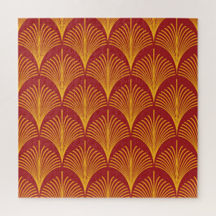 Red Gold Peacock: Art Deco. Jigsaw Puzzle