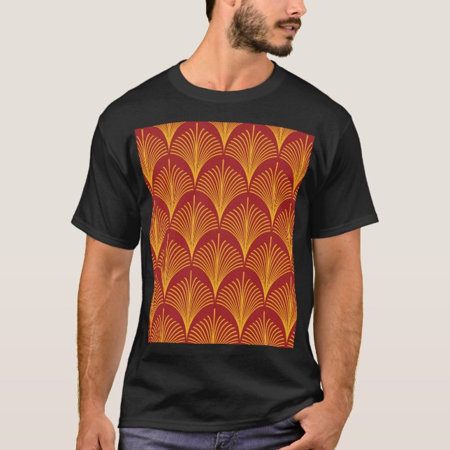 Red Gold Peacock: Art Deco. T-Shirt (Front)