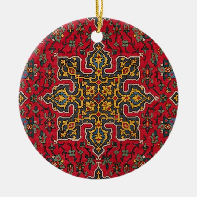 Red & Gold Persian Rug Ceramic Ornament (Front)