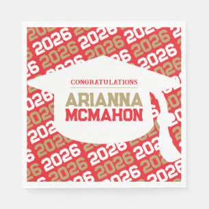 Red & Gold Personalized Graduation Cap Paper Napkins