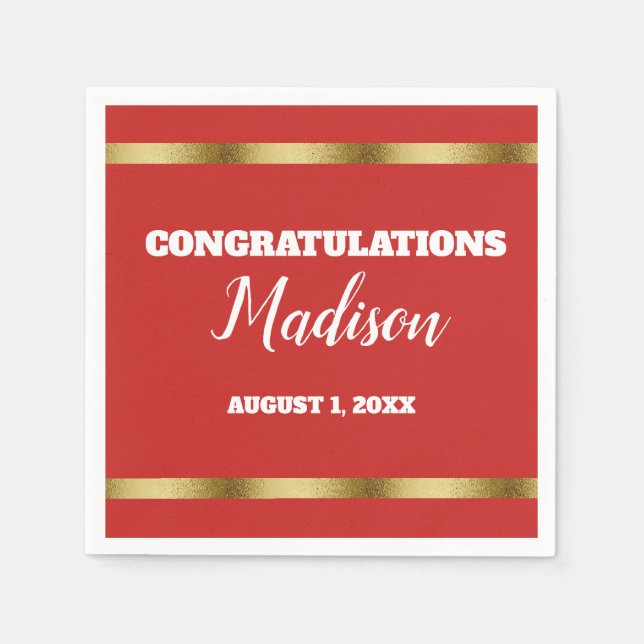 Red Gold Personalized Trunk Party Napkins (Front)