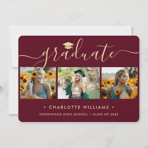 Red Gold Photo Collage Modern Graduation Announcement