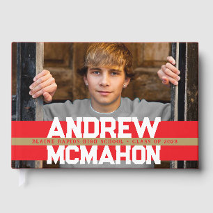 Red & Gold Photo Graduation Personalized Guest Book