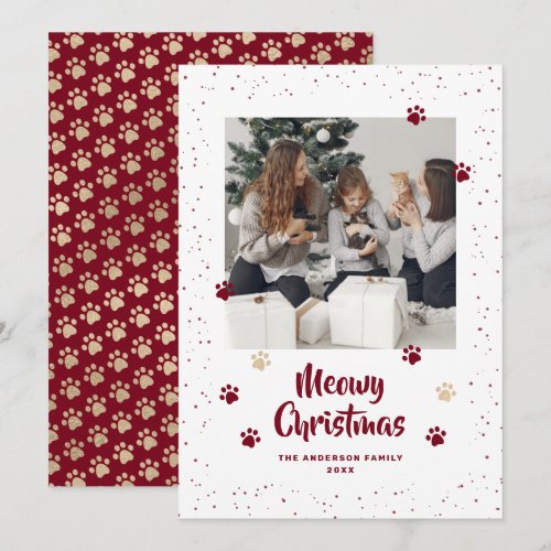 Red Gold Photo Meowy Christmas Card