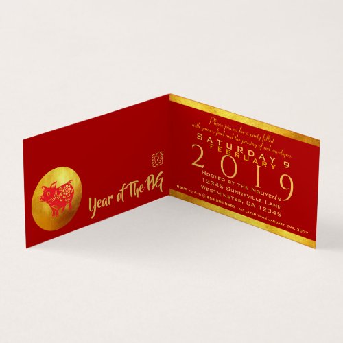 REd Gold Pig papercut 2019 Party Folded Card