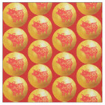 Red Gold Pig Papercut Chinese New Year 2019 Fabric