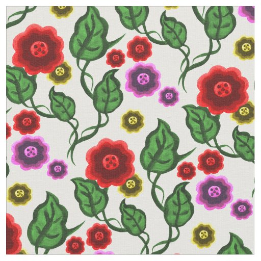 Red/gold/pink flowers/green leaves/Folk Fabric