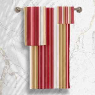 Red Gold Pinstripe Christmas Pattern#28 ID1009 Bath Towel Set