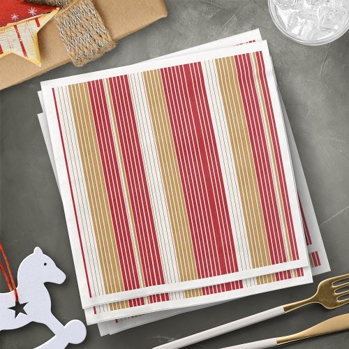 Red Gold Pinstripe Christmas Pattern28 ID1009 Paper Dinner Napkins