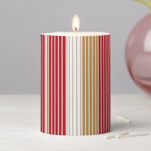 Red Gold Pinstripe Christmas Pattern28 ID1009 Pillar Candle