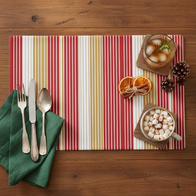 Red Gold Pinstripe Christmas Pattern#28 ID1009 Placemat (Creator Uploaded)
