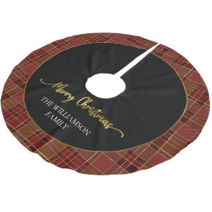 Red Gold Plaid Christmas Tartan Brushed Polyester Brushed Polyester Tree Skirt