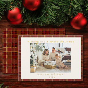 Red Gold Plaid Custom Photo Christmas Holiday Card
