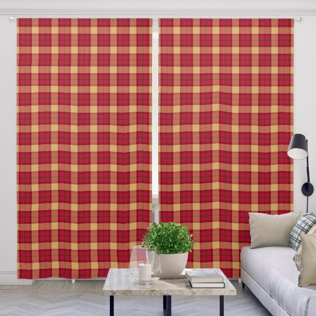 Red Gold Plaid Tartan Pattern Blackout Curtains (Living Room)