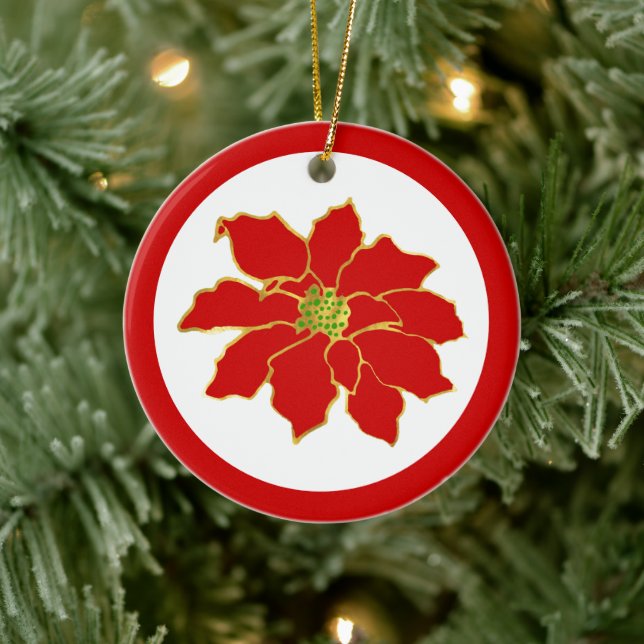 Red Gold Poinsettia Ceramic Ornament (Tree)