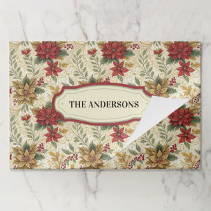 Red & Gold Poinsettia Floral Custom Paper Placemat