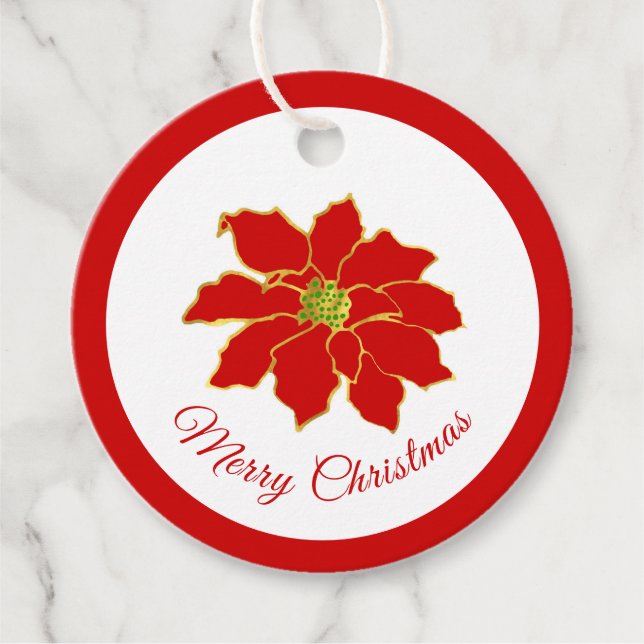 Red Gold Poinsettia Gift Tag (Front)