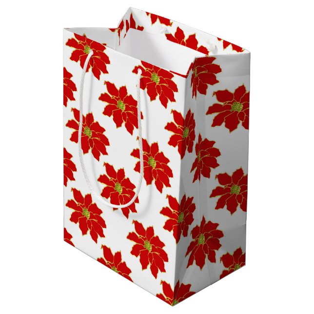  Red Gold Poinsettia Pattern   Medium Gift Bag (Back Angled)