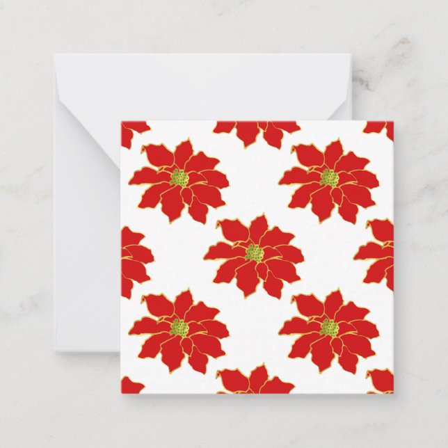  Red Gold Poinsettia Pattern   Note Card (Front)