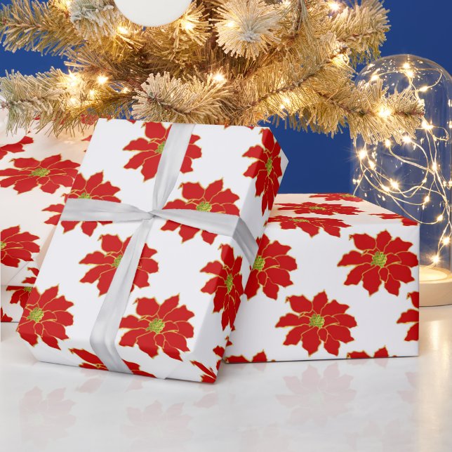  Red Gold Poinsettia Pattern  Wrapping Paper (Holidays)