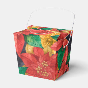 Red Gold Poinsettias Christmas Holiday Take Out Favor Boxes