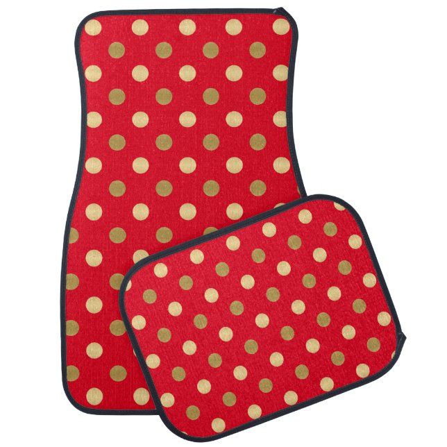 Red & Gold Polka Dots Seamless Pattern Car Floor Mat (Set)