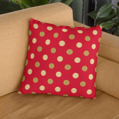 Red  Gold Polka Dots Seamless Pattern Throw Pillow