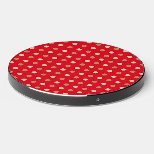 Red  Gold Polka Dots Seamless Pattern Wireless Charger