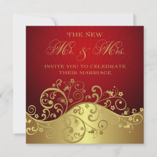 Red & Gold Post Wedding Reception Invitation