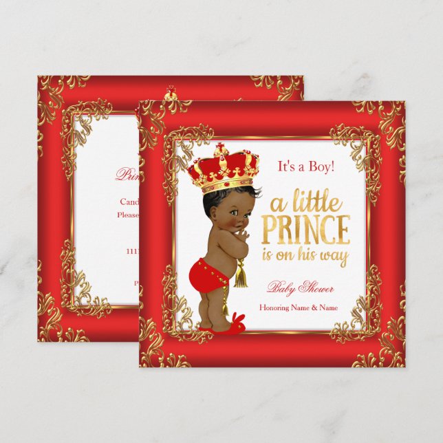 Red Gold Prince Baby Shower Damask Ethnic Boy Invitation (Front/Back)