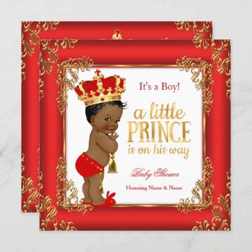 Red Gold Prince Baby Shower Damask Ethnic Boy Invitation