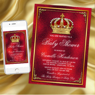 Red Gold Prince Baby Shower Invitation