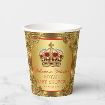 Red Gold Prince Baby Shower Paper Cups by BabyCentral at Zazzle