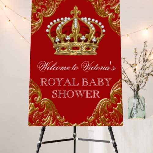 Red Gold Prince Baby Shower Welcome Sign