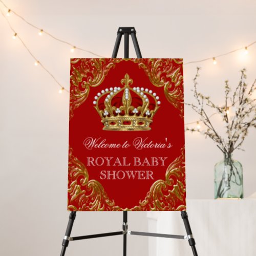 Red Gold Prince Crown Baby Shower Welcome Sign