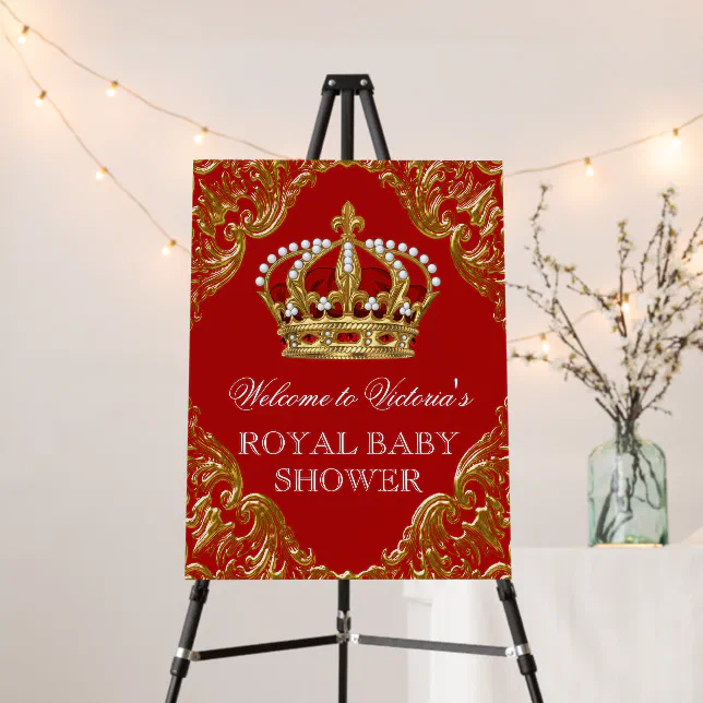 Red Gold Prince Crown Baby Shower Welcome Sign Zazzle