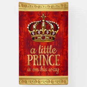 Red Gold Prince Crown Boy Baby Shower Banner by BabyCentral at Zazzle
