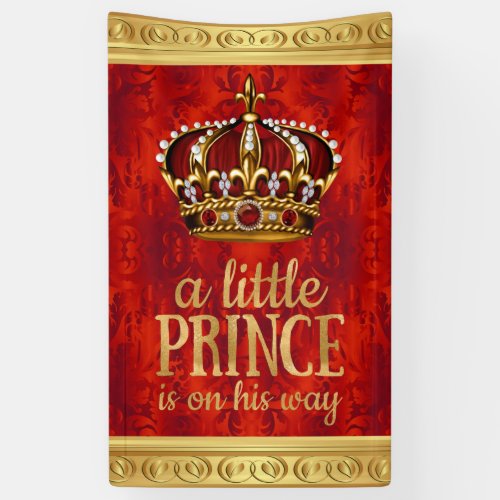 Red Gold Prince Crown Boy Baby Shower Banner