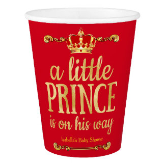 Red Gold Prince On His Way Baby Shower Paper Cup