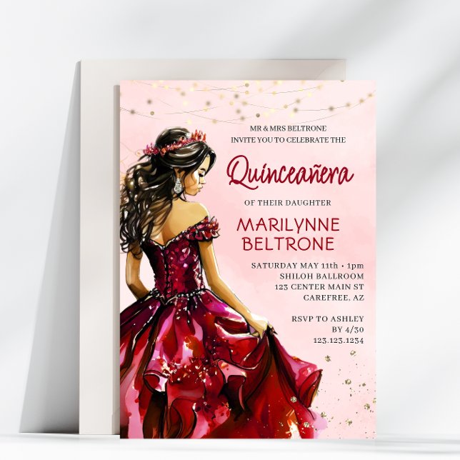 Red Gold Princess Quinceañera Invitation (Creator Uploaded)