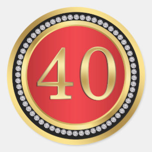 Red, gold, print diamonds 40th Wedding Anniversary Classic Round Sticker