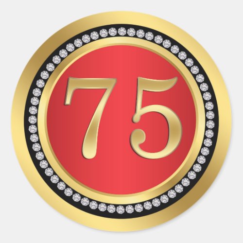 Red gold print diamonds 75th Wedding Anniversary Classic Round Sticker