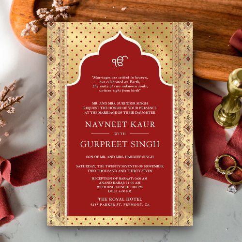 Red Gold QR Code Anand Karaj Sikh Wedding Invitation