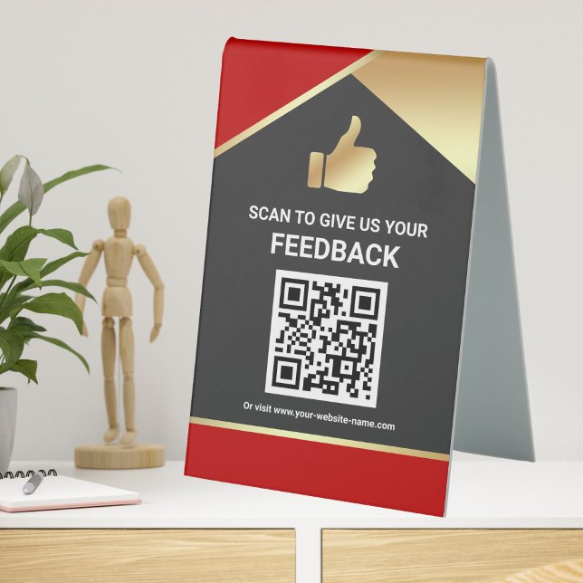 Red Gold QR Code Customer Feedback Review Table Tent (Creator Uploaded)