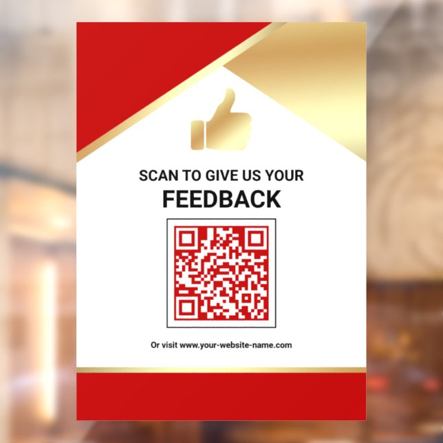 Red Gold QR Code Customer Feedback Review Window Cling (Sheet 2)